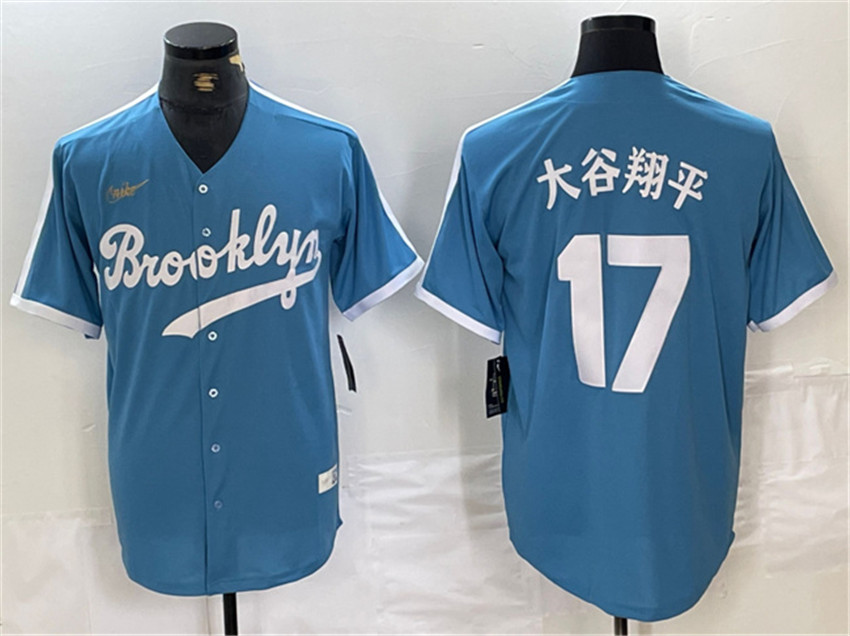 Men's Light Blue Los Angeles Dodgers #17 大谷翔平 Throwback Cool Base Stitched Baseball Jersey